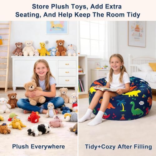 Lukeight Stuffed Animal Storage Bean Bag Chair Cover for Kids (No Filler), Velvet Plush Toy Organizer Seat, Long YKK Zipper, Side Pocket, Large 27"D x 16"H - Image 3