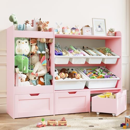 VontinT 50.6"W Wooden Toy Organizer with Stuffed Storage & Toy Storage Bins by VortinT