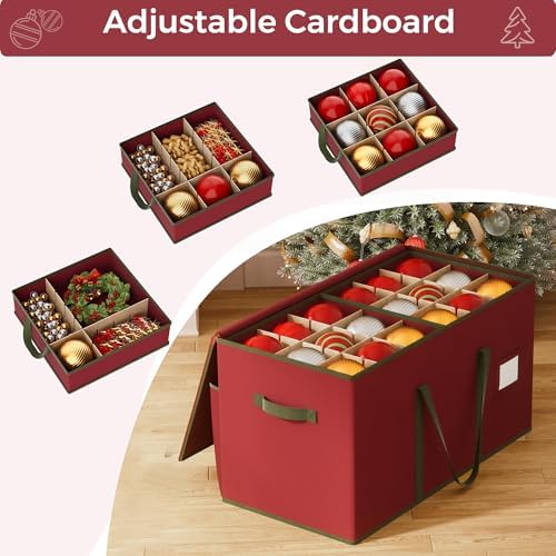 Large Christmas Ornament Storage Box, Dual Zippers, Stackable Christmas Storage Container with Lid, 6 Trays, 600D Oxford, Fits 54-4”, Red - Image 5