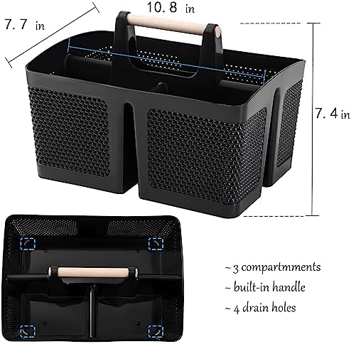 rejomiik Portable Shower Caddy Basket Plastic Cleaning Caddy Organizer Storage Tote with Handle for Bathroom, College, Dorm Room Essentials, Black - Image 3