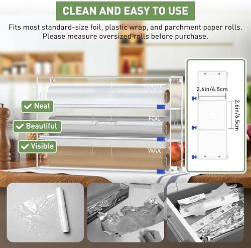 3 in 1 Clear Acrylic Foil, Plastic Wrap Organizer with Cutter - Image 5