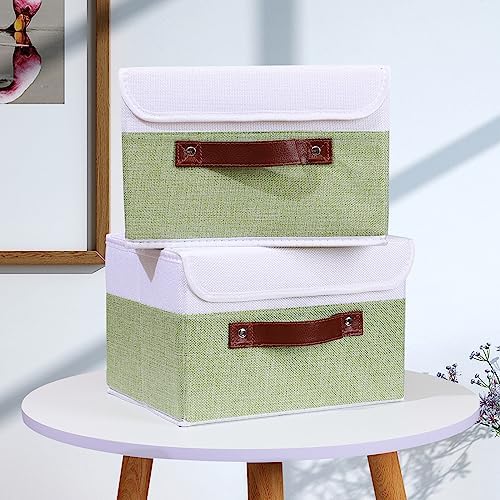 ANMINY Fabric Storage Box Bins with Lids, Green White, 10"x8"x7", 2 Pack - Image 6