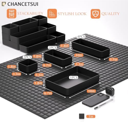 Black Bathroom Drawer Organizer Trays: 9 PC Stackable Desk Organizers Bin - Image 5
