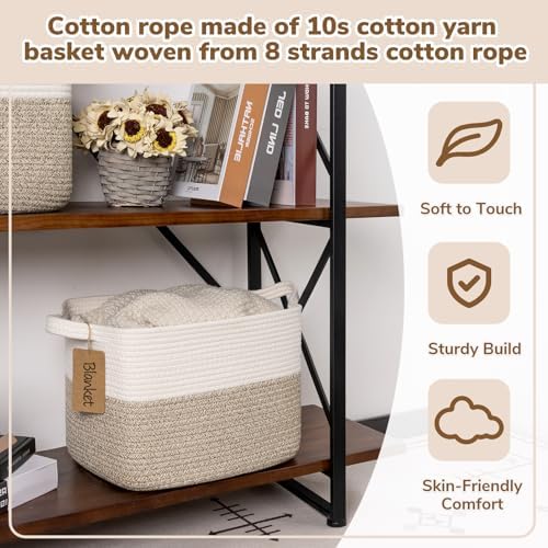 Goodpick Woven Rope Storage Basket for Shelves, Rectangle, Light Brown - Image 5
