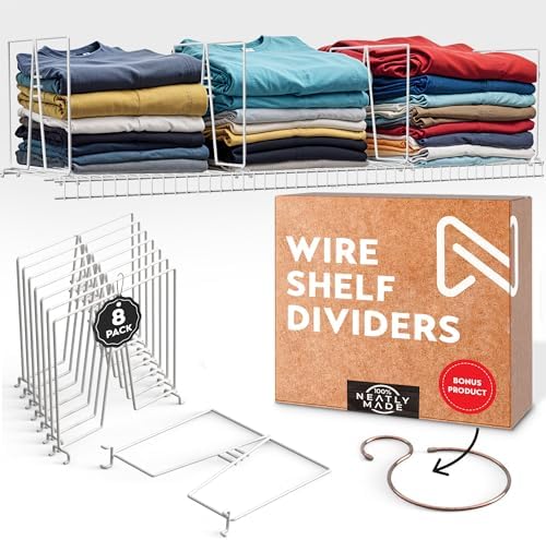 Extra Tall White Wire Shelf Dividers for Closet Organization – 8-Pack - Sturdy and Easy Set-Up Closet Shelf Dividers with Bonus Rose Gold Hanger - 16 inches Height & 12 inches Wide by NeatlyMade
