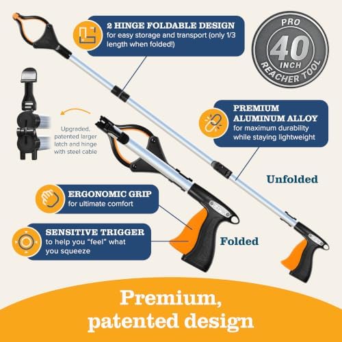 EZPIK Pro 40" Extended Grabber Reacher Tool for Elderly, Trash Hand Grabber Pickup Sticks for Seniors, Telescoping Extension Gripper Claw Pickup Tool, Hand Extension Magnetic Folding Tongs - Image 6