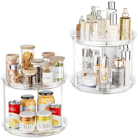 LAMU 2 Tier Lazy Susan Turntable Organizer for Cabinet, 9'' Rotating Spice Rack for Kitchen, Pantry, Countertop, Bathroom, Vanity, Under Sink, Medicine Cabinet Organizer, 2 Pack by YourHome-OrganizationHelper