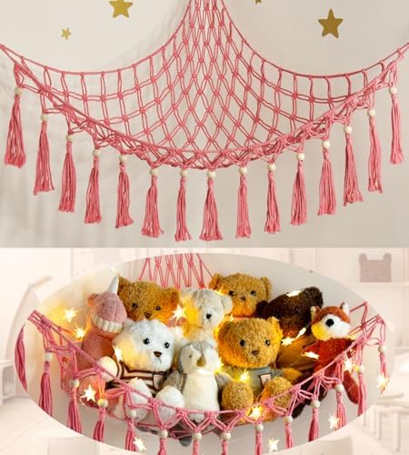 Stuffed Animal Toy Storage Hammock with LED Light,Plushie Net for RoomDecor by TCGPRO