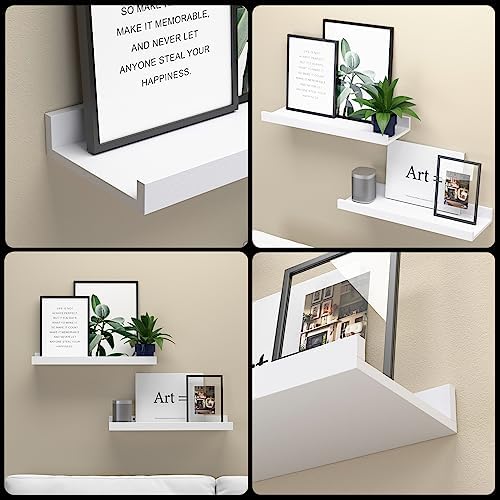 Boswillon Floating Shelves Set of 2, Small Wall Shelf with Lip, 16in, White - Image 4