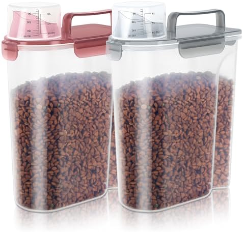 LEAWALK 5-7Lbs Dog Cat Pet Food Storage Container-Claer(Pink+Grey) by LEAWALK