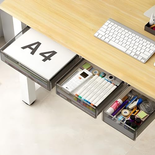 SVNNELP Under Desk Table Drawer Storage Organizer,3 Pack Large & Medium & Small Slide Out Desk Drawers - Hidden Desktop Organizer,Attachable Pencil Storage Tray Under Table(SML) by SVNNELP