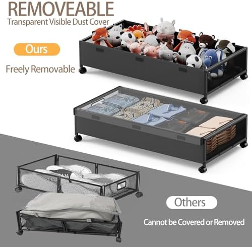 KITHELP Under Bed Storage Containers with Wheels, Underbed Shoe Storage Organizer with Removable Lids, Large Rolling Under Bed Storage Dresser Drawers for Clothes Toys Shoes Blankets - Image 4