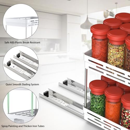 Pull Out Spice Rack Organizer for Cabinet, 2 Pack Widen Slide Out Spice Racks Organizer, Spice Cabinet Organizers, Cabinet Size Need:12'' Highx11'' Deepx6.75'' Wide,Hold 15 Spice Jar Each Tier-2Tier - Image 6