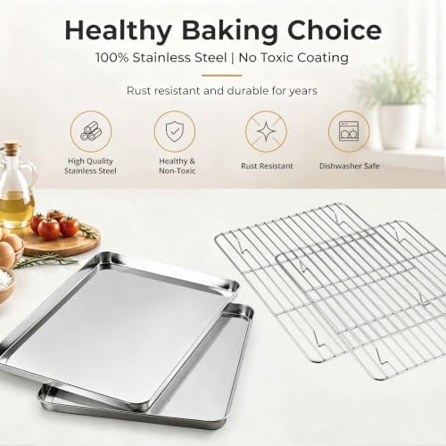Onader Stainless Steel Half Baking Sheet Pan with Wire Rack Set, 18x13 Inch - Image 3