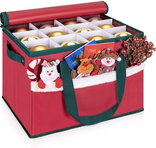 Christmas Ornament Storage Box with Adjustable Dividers Zippered Top Stores up to 36 Holiday Ornaments (4 Inch) Xmas Ball Decorations Organizer Storage Container Bin by Unknown