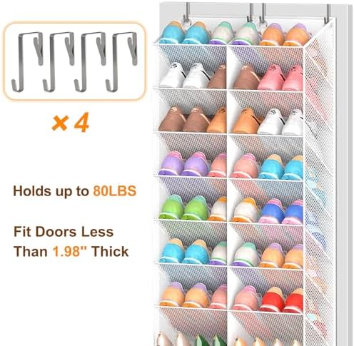 UVIAHOMI Over the Door Shoe Organizer for 20-30 Pairs, 10-Tier, White - Image 6