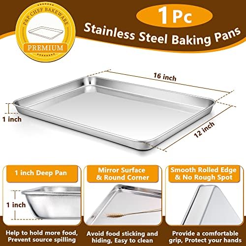 P&P CHEF Stainless Steel Baking Sheet with Rack Set for Cookie, 16 Inch - Image 2