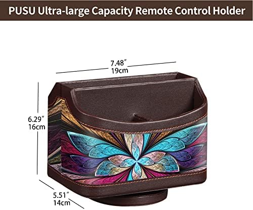 360° Rotatable Remote Control Holder,PU Leather TV Remote Caddy for Table - Image 2