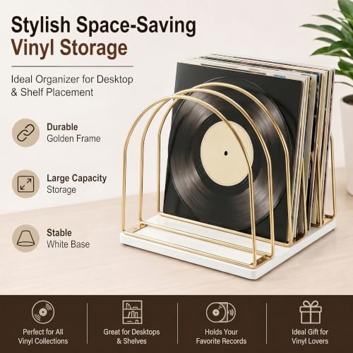 Wooden Vinyl Record Storage Holder, Gold - Image 6