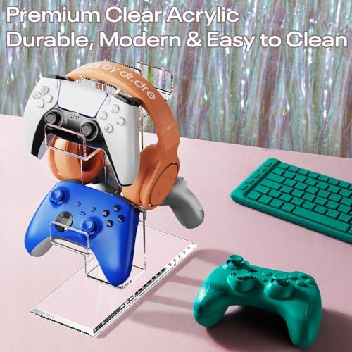 Crpich Acrylic Controller Stand, 3-Tier Headphone and Game Controller Holder with 5 Slots, Clear Desk Organizer for Xbox, PS5, PS4, Switch and More - Image 4