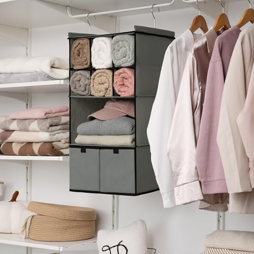GRANNY SAYS 4-Shelf Hanging Closet Organizer with Drawer, Foldable Storage - Image 4