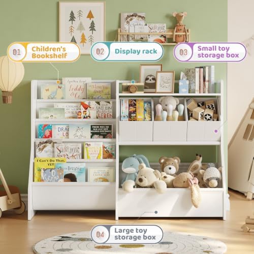 FOUCSSOMEI Kids Toy Storage Organizer with Bookshelf for Playroom Nursery - Image 3