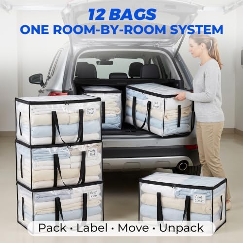 12 Pack Clear Moving Bags, Heavy Duty, Extra Large with Handles - Image 7