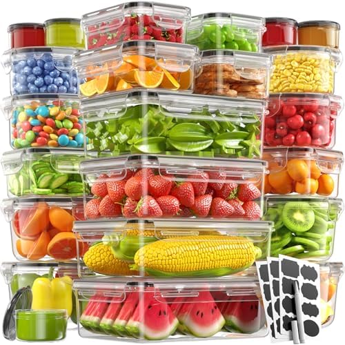 46 Piece Food Storage Containers with Lids(23 Containers & 23 Lids), BPA-Free Plastic Food Containers for Kitchen Storage and Organization, Leak Proof Meal Prep Container, Includes Labels & Pen by Canfanni
