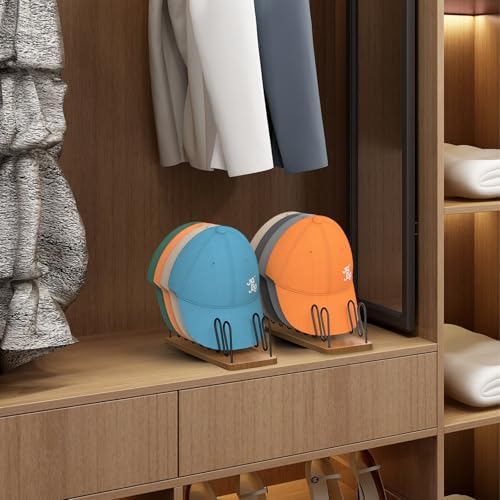 Hat Organizer for Baseball Caps 2 Pack, Premium Wood and Metal Design Hat Storage for Baseball Caps for 14Caps, Tabletop Hat Racks for Closet, Dresser, Entrance (2PCS, Walnut Color) - Image 3