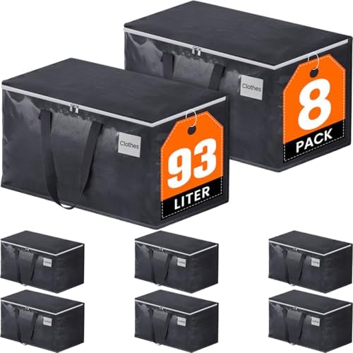 Fabspace Heavy Duty Moving Bags, 93L Collapsible Storage Totes, 8-Pack by Fabspace