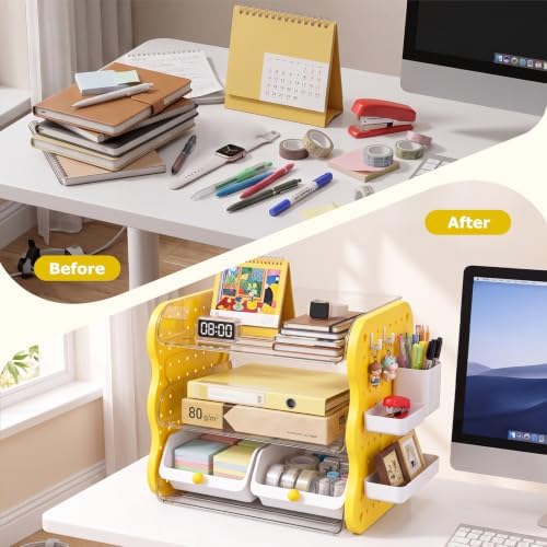 COMIX 3-Tier Paper Organizer Letter Tray, File Organizer for Desk, Yellow - Image 4