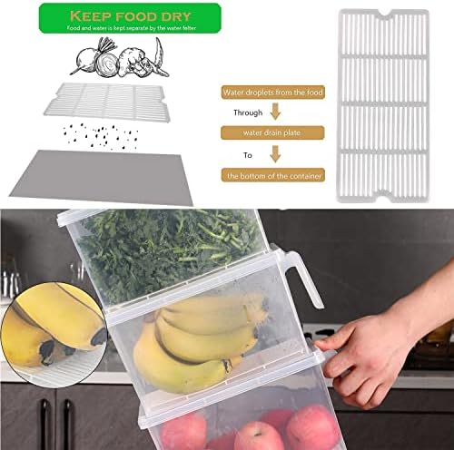 Sooyee Produce Saver Containers for Refrigerator with Drain Tray, 5L x 4 Stackable Fruit Storage Containers for Fridge,Vegetable Storage Keep Fresh for Lettuce,Salad,Berry, Salad,Meat and Fish - Image 2