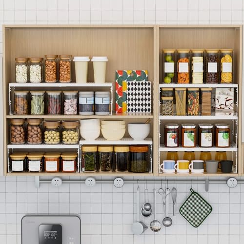 Stackable Expandable Metal Shelf Organizer - Adjustable Wire Storage Rack with Holes for Kitchen, Bathroom, Cabinet, Office - Space Saving, Durable & Sturdy Design（2PACKS/Large/White - Image 5