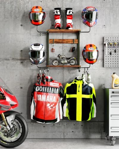 Motorcycle Helmet Holder Wall Mount, 2 Tier Helmet Rack with 4 Hat Stands - Image 4