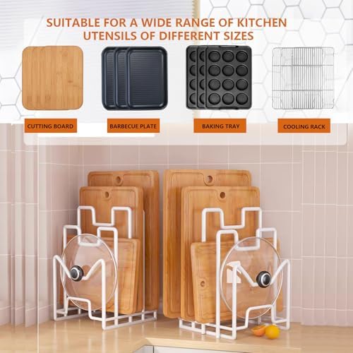 Multifunctional Cutting Board Organizer, Cutting Board Holder Rack Baking Cookie Pan Sheets Cooling Racks Storage Stand for Kitchen Cabinet -Divided Holder with 4 Slots (2PS Black) (2White) - Image 3
