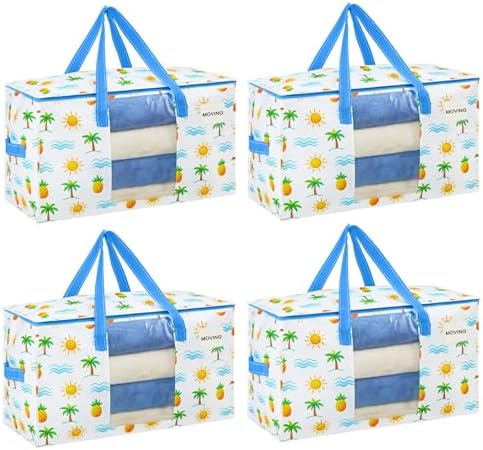 VENO Moving Bags, Wide Open Top, Clear Window, Tropical Island, 4 Pack by Veno