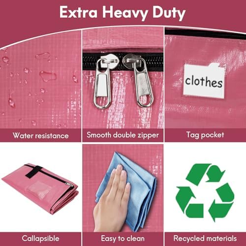 2-Pack Extra-Large Heavy-Duty Storage Totes with Reinforced Handles, Durable Zippers & Waterproof Material — Perfect for Space-Saving, Moving, Shipping and Travel (PINK) - Image 3