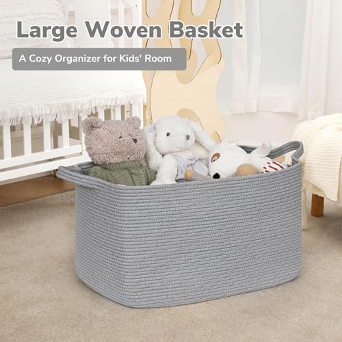 Goodpick Large Woven Rope Blanket Basket, Rectangle, Gray, 75L - Image 2