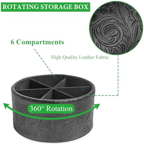 Remote Control Holder, 360°Spinning PU Leather Desk TV Remote Caddy,Desk Storage Box Room Accessories for Controller, Media,Mail,Calculator, Mobile Phone,Pencil(1-Carved Black) - Image 3