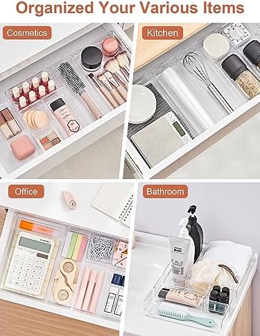 SMARTAKE 37 PCS Drawer Organizer 4 Size Desk Makeup Drawer Organizer Clear - Image 6