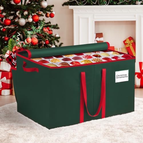 RoomHacks Christmas Ornament Storage Box, Store Up to 128 Ornaments, Christmas Storage Container, Dual Zipper & Adjustable, Large Organizer Bin to Protect and Store Holiday Ornaments (Green-2 Pack) - Image 7