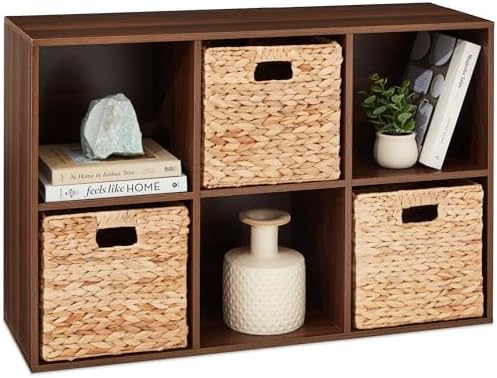 Best Choice Products 6-Cube Storage Organizer, 11in Shelf Opening, Bookcase, Display Shelf, Customizable w/ 3 Removable Back Panels – Walnut by BestChoiceProducts