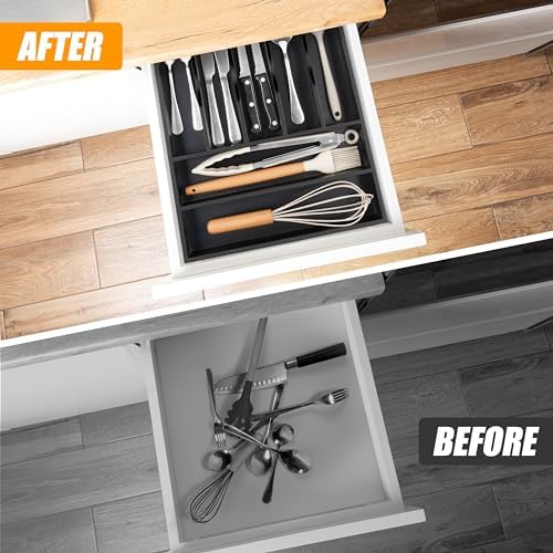 Bellsal Acacia Silverware Organizer Kitchen Drawer Organizer Expandable Bamboo Utensil Holder Cutlery Tray for Kitchen Utensil and Flatware Bedroom Office - Image 4