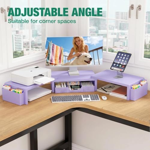 OPNICE Desk Organizer and Accessories, Computer Monitor Stand Riser with Drawer and 2 Pen Holders, Laptop Stand, Office Desk Accessories for Office Supplies, Purple - Image 6