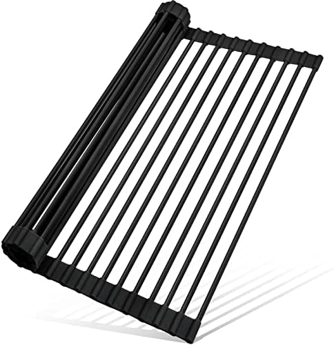 MERRYBOX Roll Up Dish Drying Rack, Silicone Wrapped Over The Sink Dish Rack Foldable Dish Drainer Anti-Slip Dish Racks for Kitchen Counter, Multipurpose Kitchen Sink Drying Rack, 18" x 13", Black by MERRYBOX