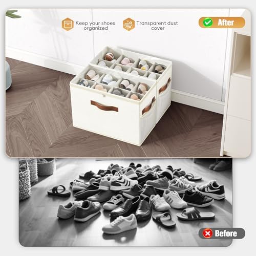 2 Pack Shoe Organizer for Closet, Foldable Shoe Storage with Adjustable - Image 2