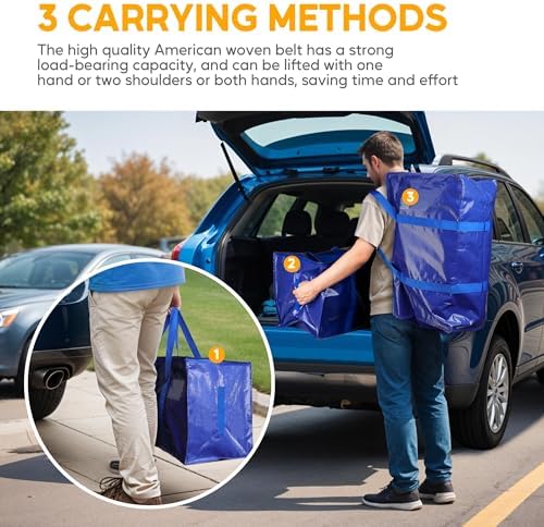 HealSmart 4 Pack Large Moving Bags with Zippers & Handles, Moving Supplies with Lids, Heavy Duty Totes for Space Saving, Fold Flat, Moving and Storing, Blue - Image 4