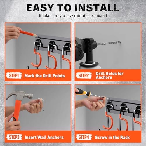 ELEAD 68'' All Metal Adjustable Garden Tool Organizer: Garage Tool Organizer Wall Mount with Orange Hooks, Garage Organizers and Storage, Tool Hangers for Shed - Image 5