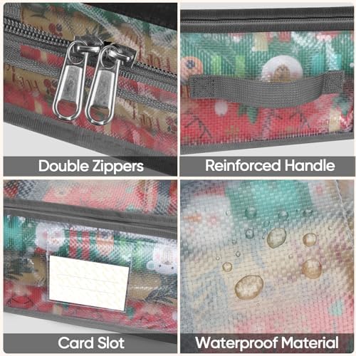 BALEINE Soft Christmas Wrapping Paper Storage Bag, 40" Durable PE Gift Wrap Storage Bag with Flexible Partitions and Pockets for Ribbon, Accessories (Transparent) - Image 3