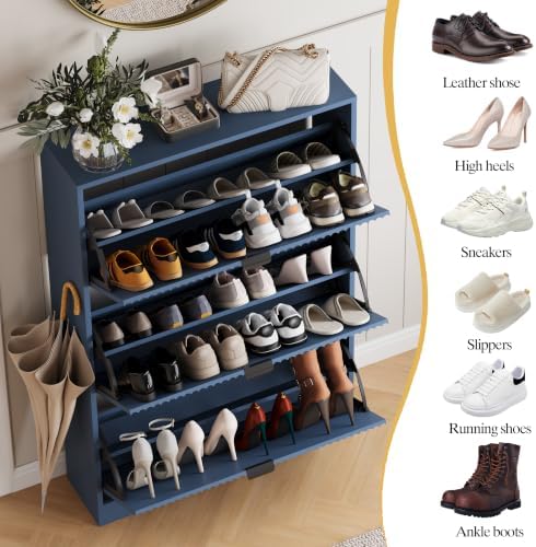 HUANLEGO Shoe Cabinet Storage for Entryway with 3 Flip Drawers, Blue - Image 6